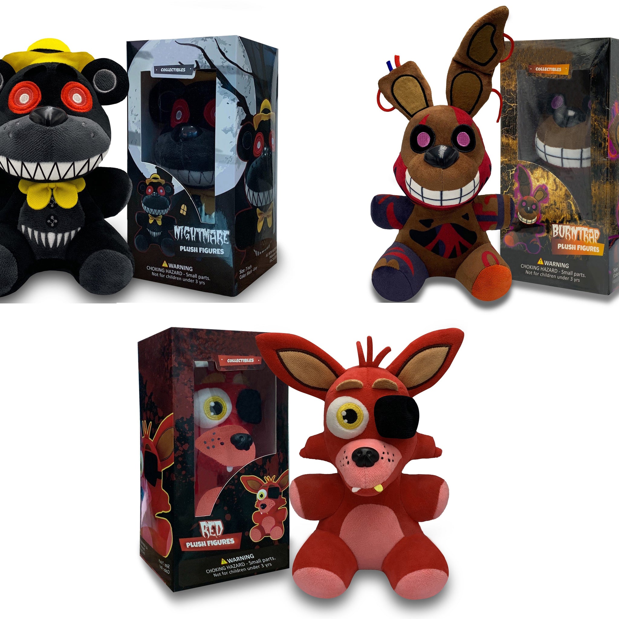 VNKVTL Collectible Stuffed Combo 3 Character Nightmare Plush + Foxy Red Plush + Burntrap Plush Birthday Gift For Kids, For All Ages, 7 plush