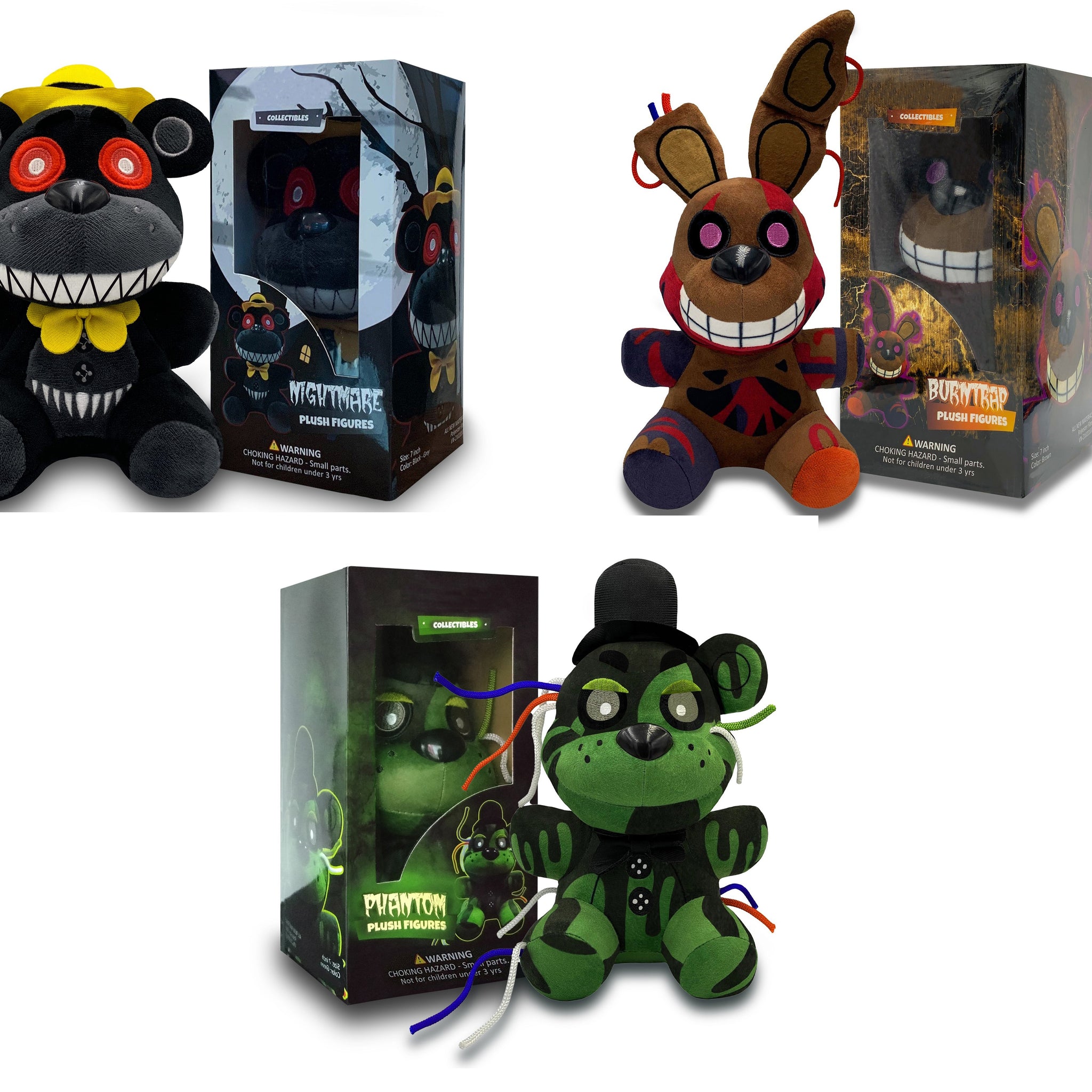 VNKVTL Collectible Stuffed Combo 3 Character Nightmare Plush + Phantom Freddy Plush + Burntrap Plush Birthday Gift For Kids, For All Ages, 7 plush