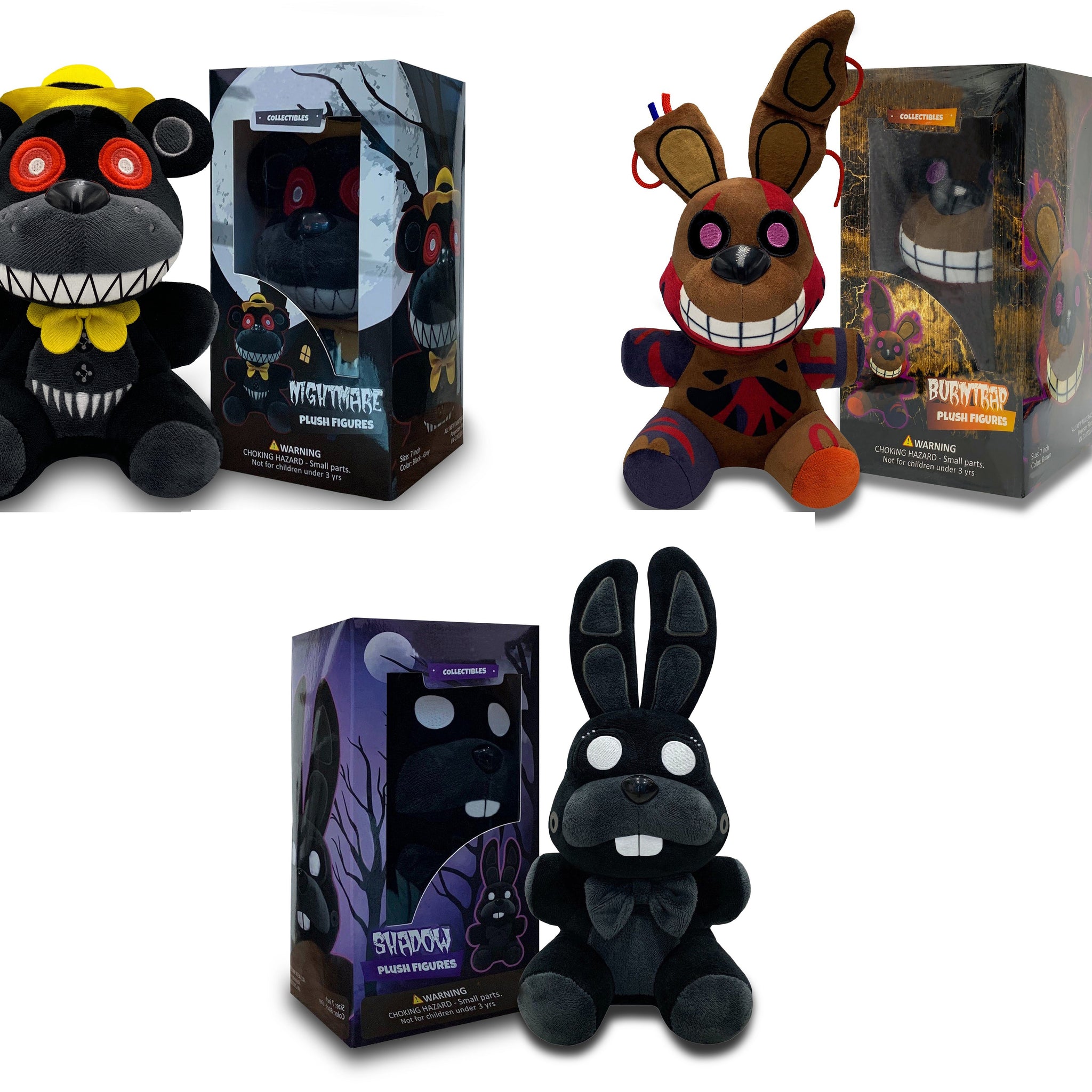 VNKVTL Collectible Stuffed Combo 3 Character Nightmare Plush + Burntrap Plush + Shadow Bonnie Plush Birthday Gift For Kids, For All Ages, 7 plush