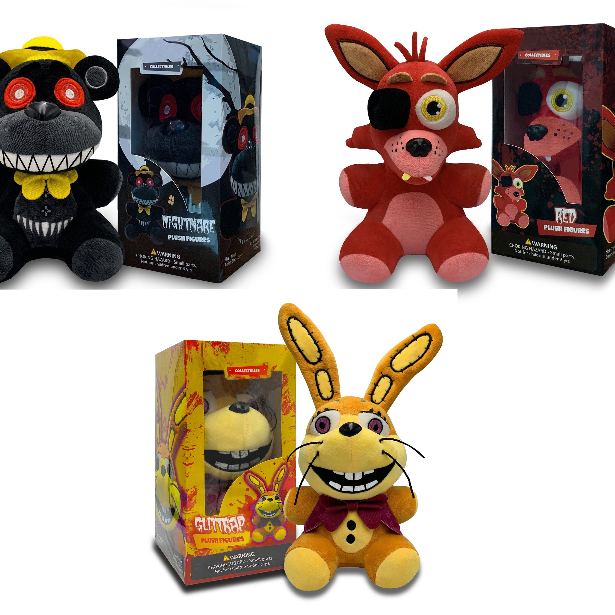 VNKVTL Collectible Stuffed Combo 3 Character Nightmare Plush + Foxy Red Plush + Glitchtrap Plush Birthday Gift For Kids, For All Ages, 7 plush