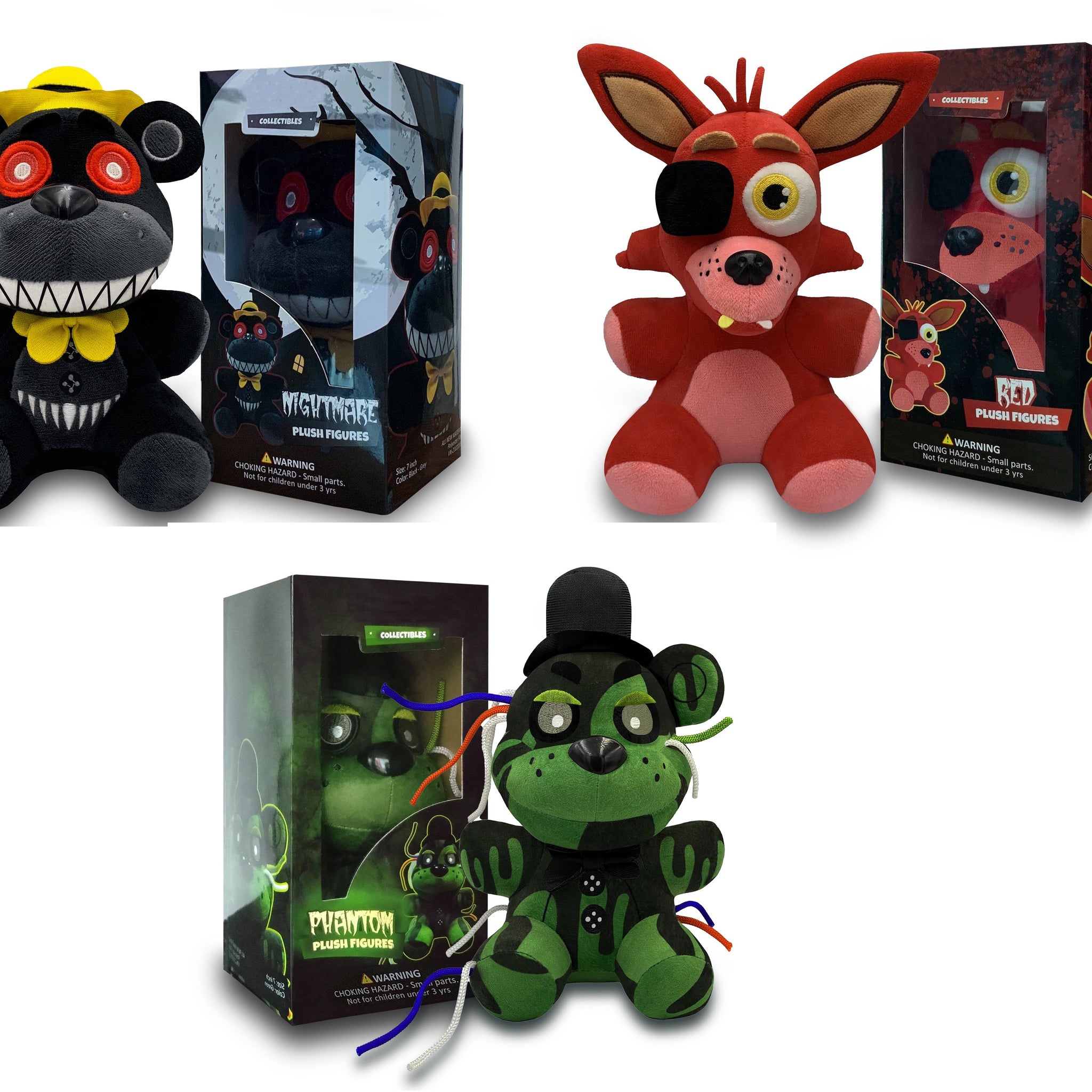 VNKVTL Collectible Stuffed Combo 3 Character Nightmare Plush + Phantom Freddy Plush + Foxy Red Plush Birthday Gift For Kids, For All Ages, 7 plush