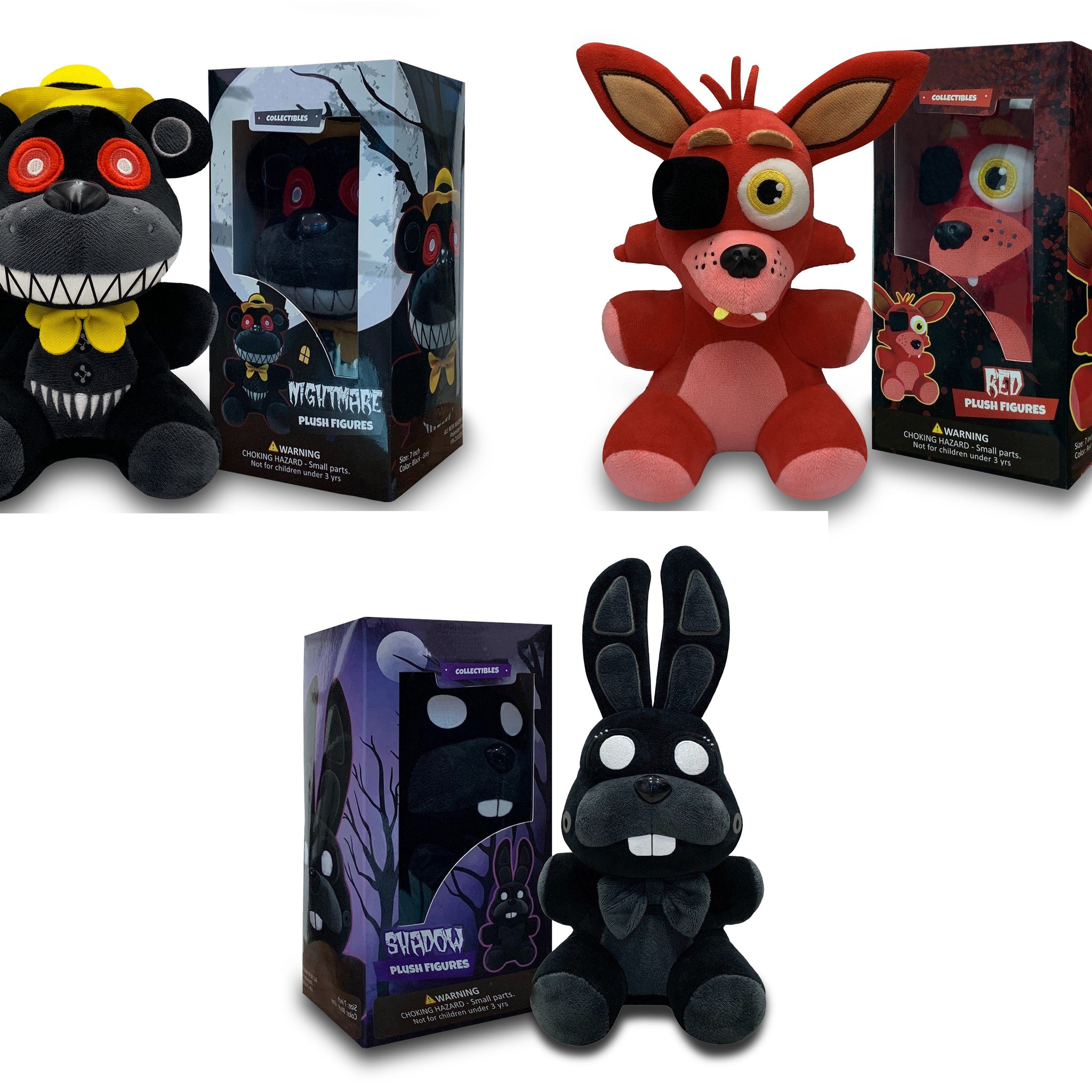 VNKVTL Collectible Stuffed Combo 3 Character Nightmare Plush + Foxy Red Plush + Shadow Bonnie Plush Birthday Gift For Kids, For All Ages, 7 plush
