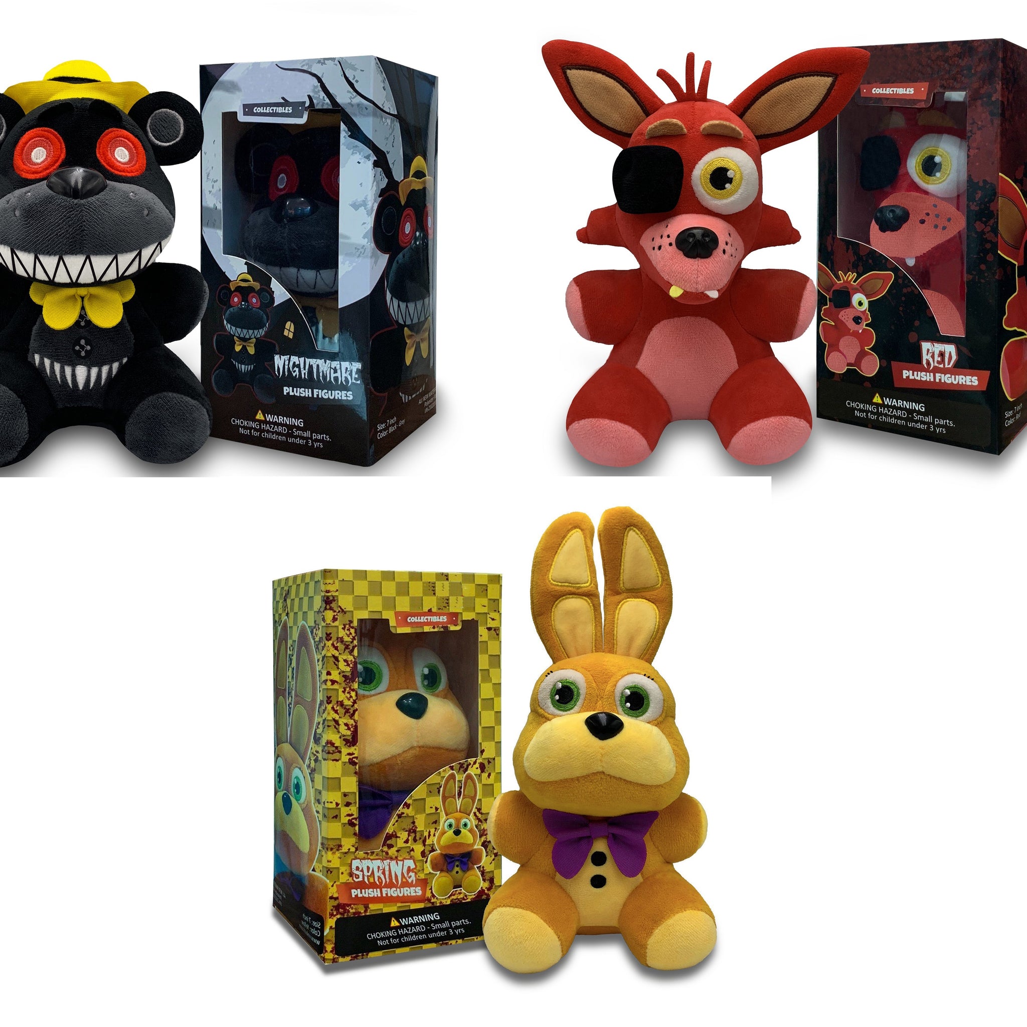 VNKVTL Collectible Stuffed Combo 3 Character Nightmare Plush + Spring Bonnie Plush + Foxy Red Plush Birthday Gift For Kids, For All Ages, 7 plush