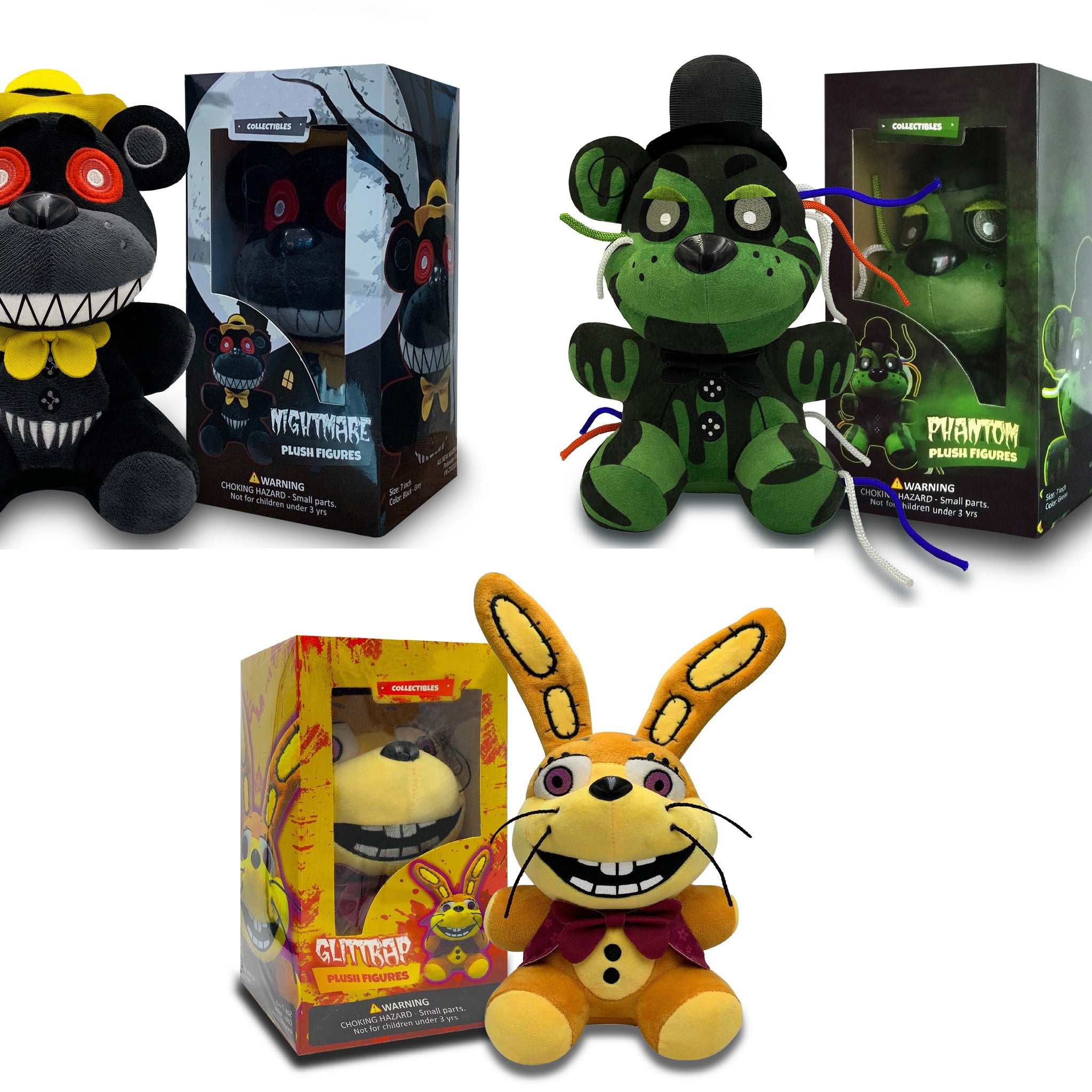 VNKVTL Collectible Stuffed Combo 3 Character Nightmare Plush + Phantom Freddy Plush + Glitchtrap Plush Birthday Gift For Kids, For All Ages, 7 plush