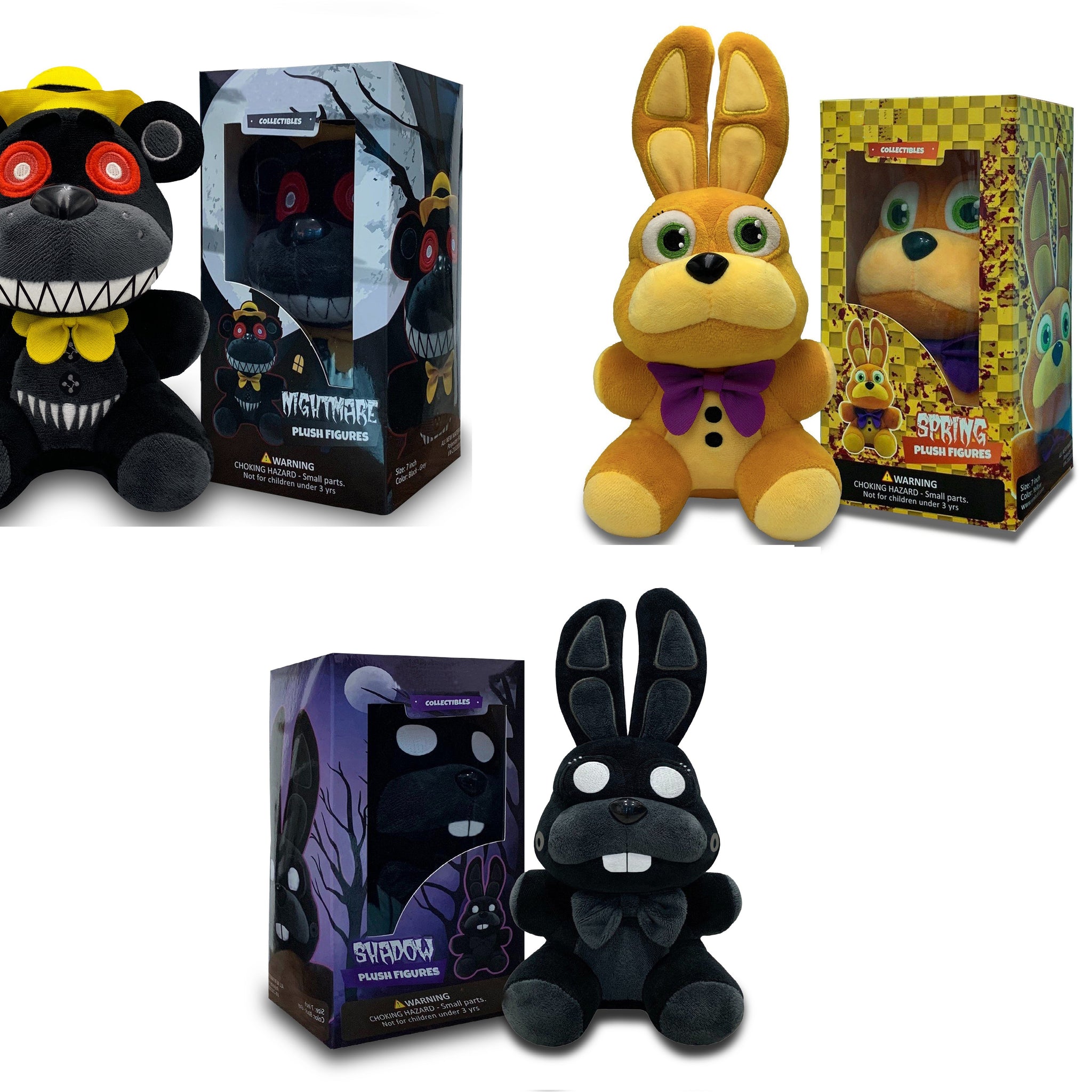 VNKVTLCollectible Stuffed Combo 3 Character Nightmare Plush + Spring Bonnie Plush + Shadow Bonnie Plush Birthday Gift For Kids, For All Ages, 7 plush